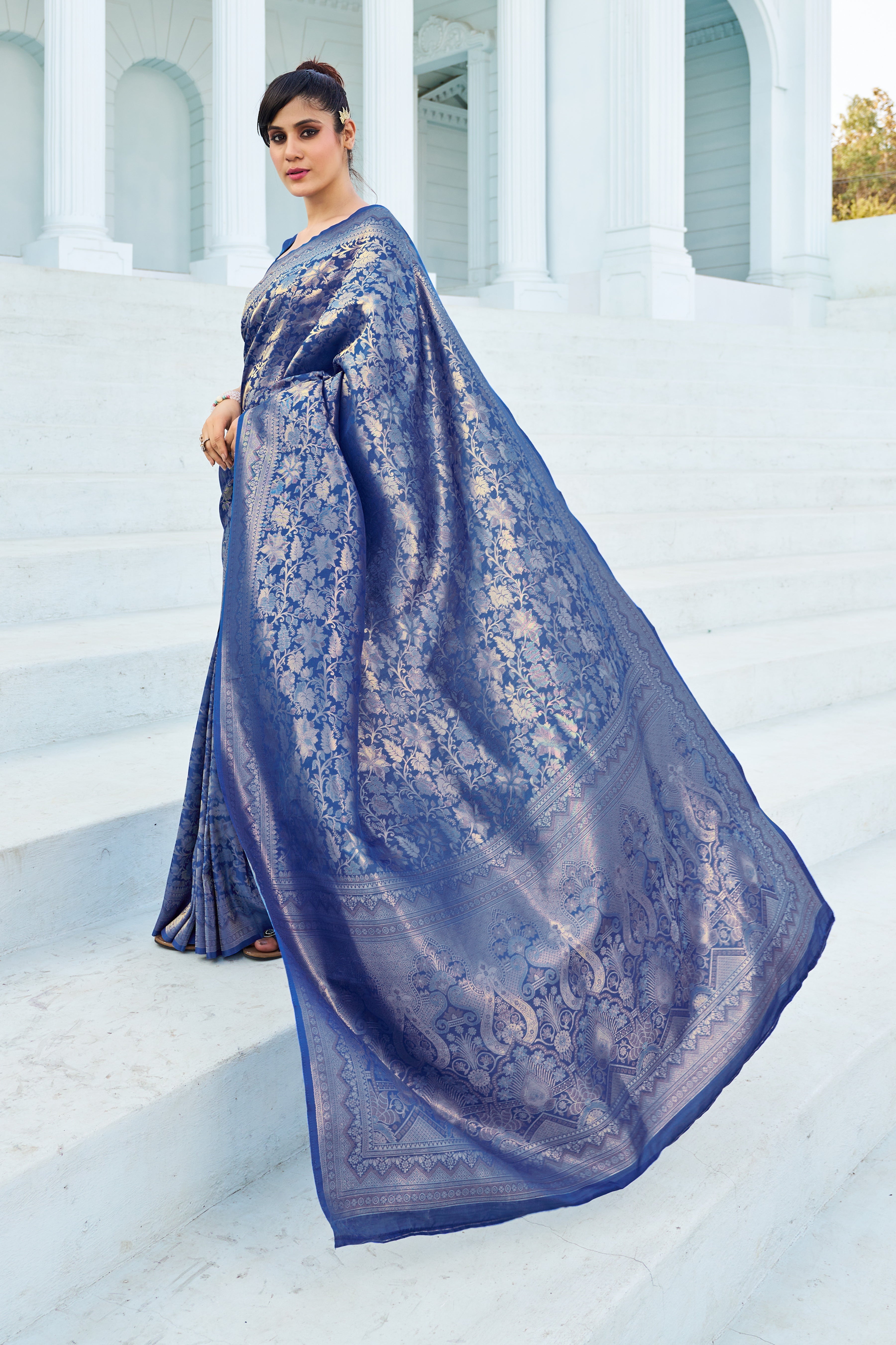 Blue Elegant Silk Patola Printed Saree with Unstitched Blouse Piece ClothsVilla Main image