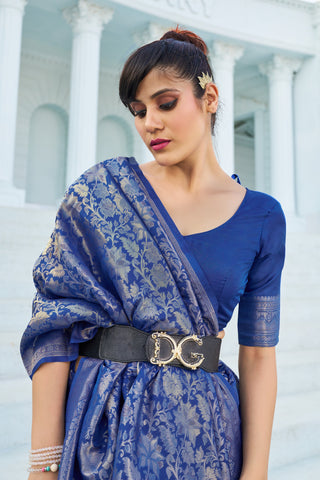 Blue Elegant Silk Patola Printed Saree with Unstitched Blouse Piece ClothsVilla