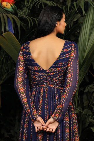 Blue Elegant Simplicity Digital Print Georgette Gown with Crush Pattern ClothsVilla