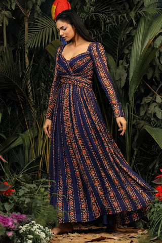 Blue Elegant Simplicity Digital Print Georgette Gown with Crush Pattern ClothsVilla