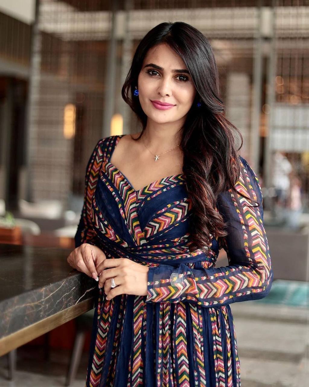 Blue Elegant Simplicity Digital Print Georgette Gown with Crush Pattern ClothsVilla