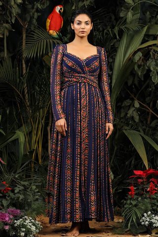 Blue Elegant Simplicity Digital Print Georgette Gown with Crush Pattern ClothsVilla