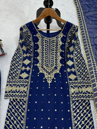Blue Elegant Thread & Sequin Embroidered Georgette Suit Set ClothsVilla
