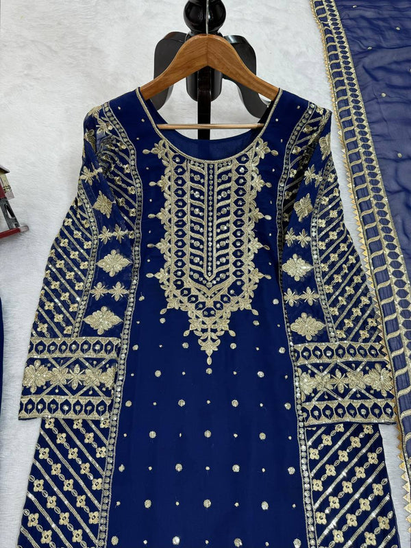 Blue Elegant Thread & Sequin Embroidered Georgette Suit Set ClothsVilla