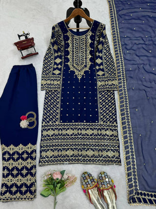 Blue Elegant Thread & Sequin Embroidered Georgette Suit Set ClothsVilla