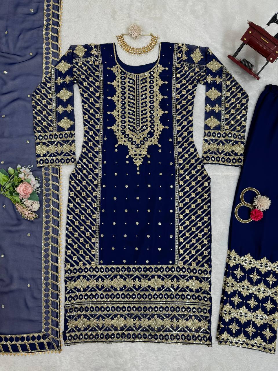 Blue Elegant Thread & Sequin Embroidered Georgette Suit Set ClothsVilla