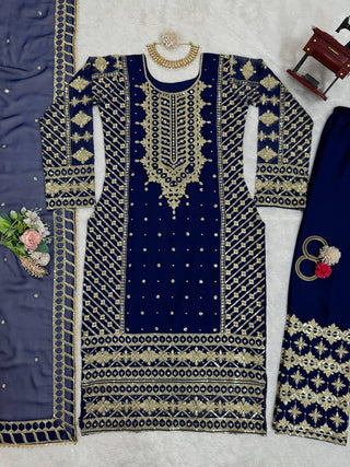 Blue Elegant Thread & Sequin Embroidered Georgette Suit Set ClothsVilla