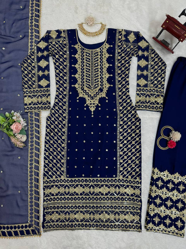 Blue Elegant Thread & Sequin Embroidered Georgette Suit Set ClothsVilla