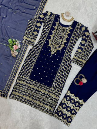 Blue Elegant Thread & Sequin Embroidered Georgette Suit Set ClothsVilla