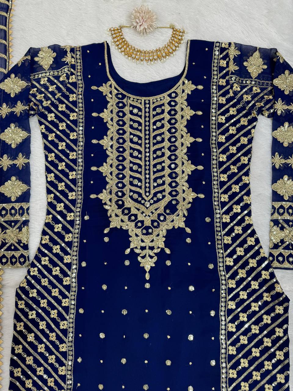 Blue Elegant Thread & Sequin Embroidered Georgette Suit Set ClothsVilla