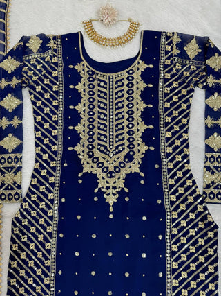 Blue Elegant Thread & Sequin Embroidered Georgette Suit Set ClothsVilla