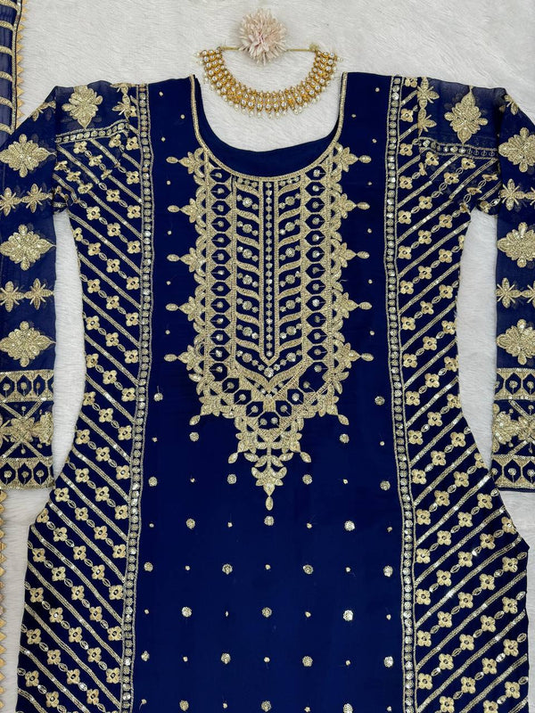 Blue Elegant Thread & Sequin Embroidered Georgette Suit Set ClothsVilla