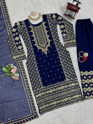 Blue Elegant Thread & Sequin Embroidered Georgette Suit Set ClothsVilla