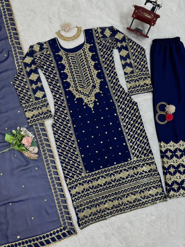 Blue Elegant Thread & Sequin Embroidered Georgette Suit Set ClothsVilla