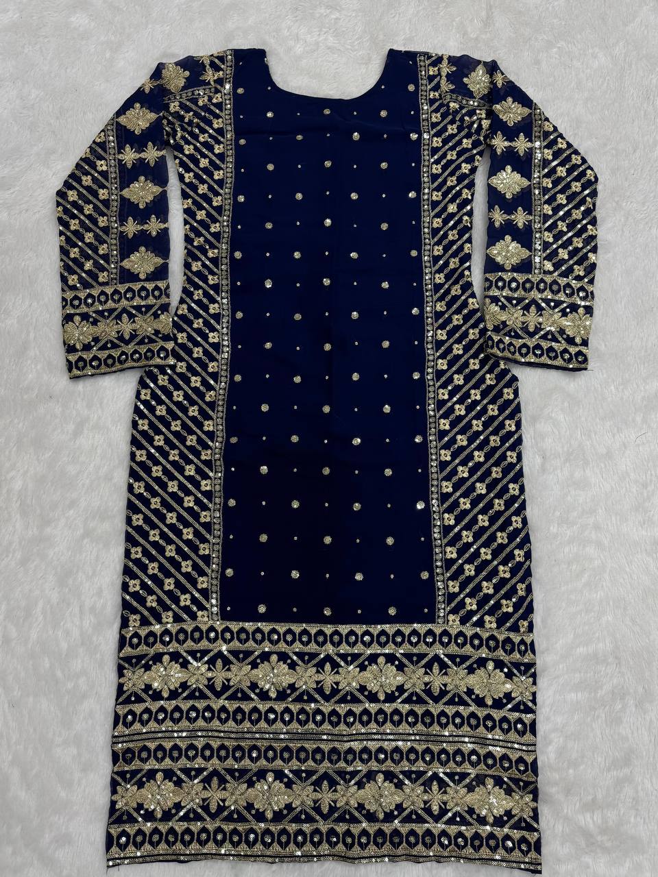 Blue Elegant Thread & Sequin Embroidered Georgette Suit Set ClothsVilla