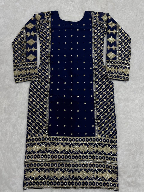 Blue Elegant Thread & Sequin Embroidered Georgette Suit Set ClothsVilla