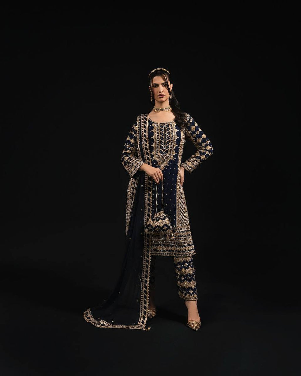 Blue Solid Poly Georgette Suit Set