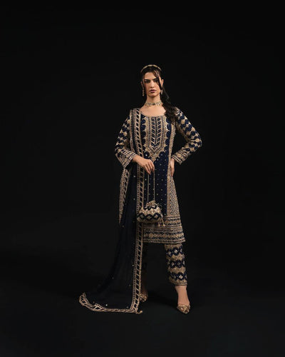 Blue Elegant Thread & Sequin Embroidered Georgette Suit Set ClothsVilla