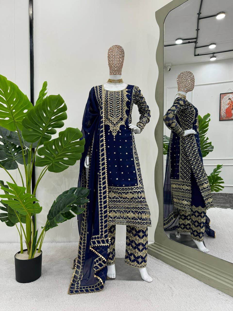 Blue Elegant Thread & Sequin Embroidered Georgette Suit Set ClothsVilla