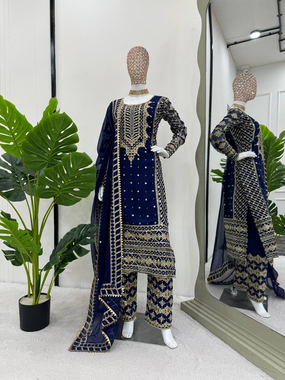 Blue Elegant Thread & Sequin Embroidered Georgette Suit Set ClothsVilla