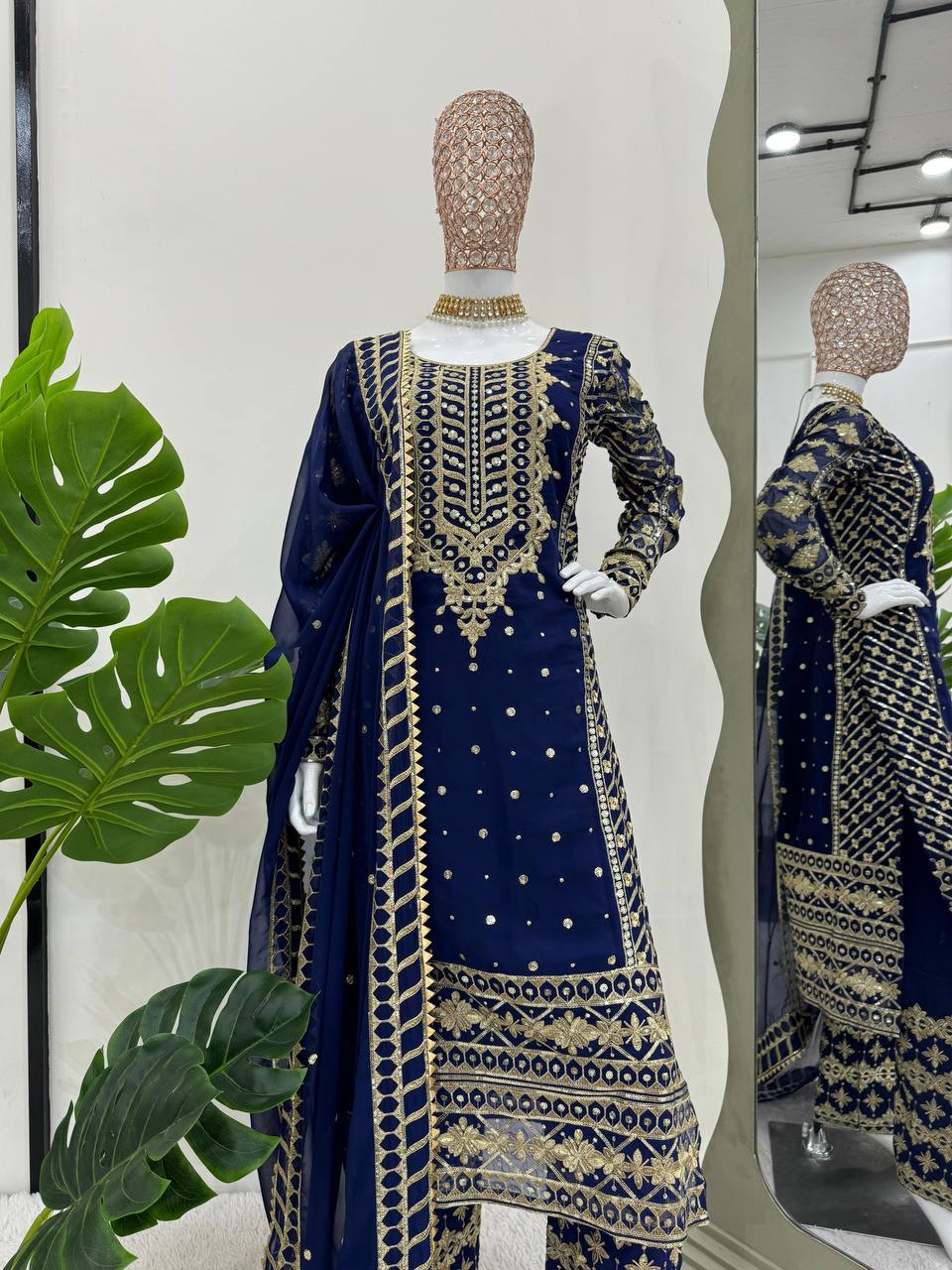 Blue Elegant Thread & Sequin Embroidered Georgette Suit Set ClothsVilla