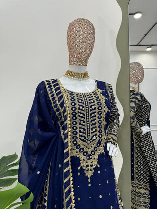 Blue Elegant Thread & Sequin Embroidered Georgette Suit Set ClothsVilla