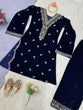 Load image into Gallery viewer, Blue Elegant Velvet Embroidered Suit Set ClothsVilla