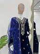 Load image into Gallery viewer, Blue Elegant Velvet Embroidered Suit Set ClothsVilla