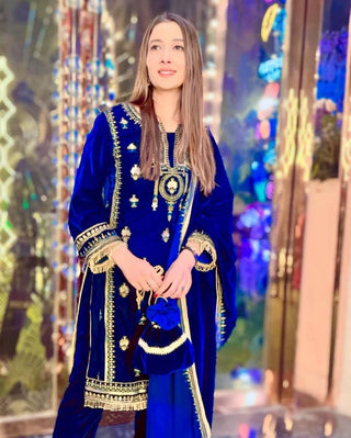 Blue Elegant Velvet Ensemble – Luxe Thread & Sequin Work ClothsVilla
