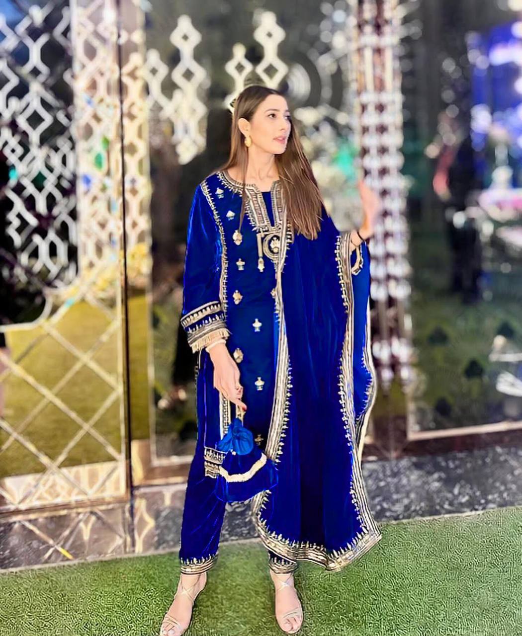 Blue Elegant Velvet Ensemble – Luxe Thread & Sequin Work ClothsVilla