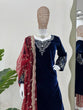 Load image into Gallery viewer, Blue Elegant Velvet Threadwork Suit Set ClothsVilla