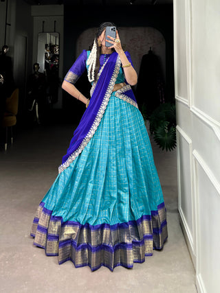 Blue Elegant Zari Chex Lehenga Set – Perfect Blend of Tradition & Trend