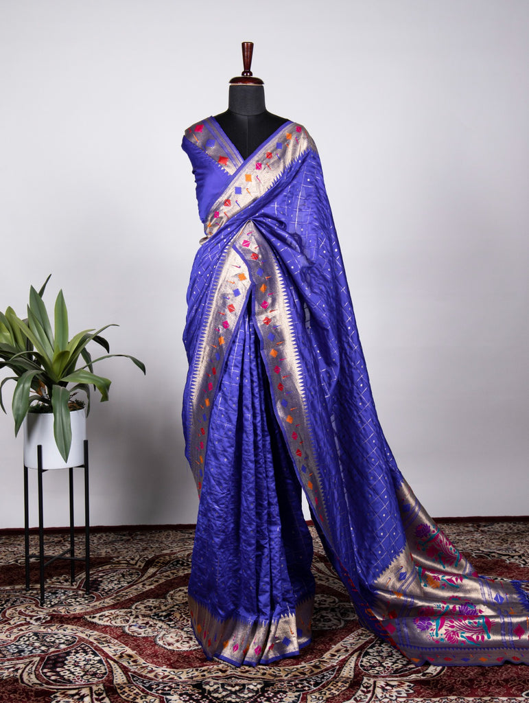 Blue Embrace Elegance with a Handwoven Paithani Saree in Jacquard Silk ClothsVilla