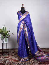 Load image into Gallery viewer, Blue Embrace Elegance with a Handwoven Paithani Saree in Jacquard Silk ClothsVilla