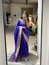 Load image into Gallery viewer, Blue Embrace Elegance with a Handwoven Paithani Saree in Jacquard Silk ClothsVilla