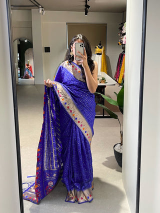 Blue Embrace Elegance with a Handwoven Paithani Saree in Jacquard Silk ClothsVilla