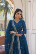 Load image into Gallery viewer, Blue Embroidered Faux Georgette Gown with Dupatta ClothsVilla