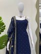 Load image into Gallery viewer, Blue Embroidered Faux Georgette Sharara Set with Lace Border Dupatta ClothsVilla