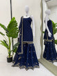 Load image into Gallery viewer, Blue Embroidered Faux Georgette Sharara Set with Lace Border Dupatta ClothsVilla