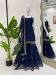 Load image into Gallery viewer, Blue Embroidered Faux Georgette Sharara Set with Lace Border Dupatta ClothsVilla