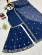 Load image into Gallery viewer, Blue Embroidered Faux Georgette Sharara Set with Lace Border Dupatta ClothsVilla