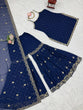 Load image into Gallery viewer, Blue Embroidered Faux Georgette Sharara Set with Lace Border Dupatta ClothsVilla