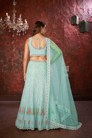 Blue Embroidered Fox Georgette Lehenga Choli Set ClothsVilla