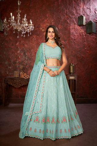 Blue Embroidered Fox Georgette Lehenga Choli Set ClothsVilla