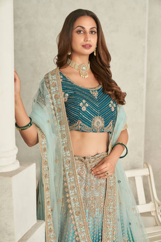 Captivating Blue Embroidered Lehenga Choli Set - Perfect for Brides ClothsVilla
