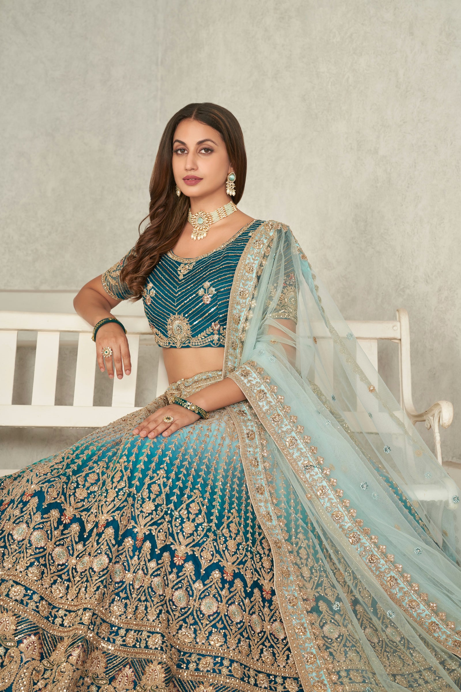 Captivating Blue Embroidered Lehenga Choli Set - Perfect for Brides ClothsVilla