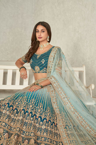 Captivating Blue Embroidered Lehenga Choli Set - Perfect for Brides ClothsVilla