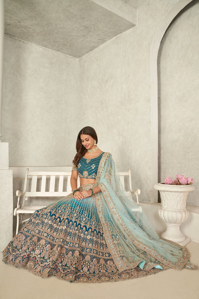 Captivating Blue Embroidered Lehenga Choli Set - Perfect for Brides ClothsVilla