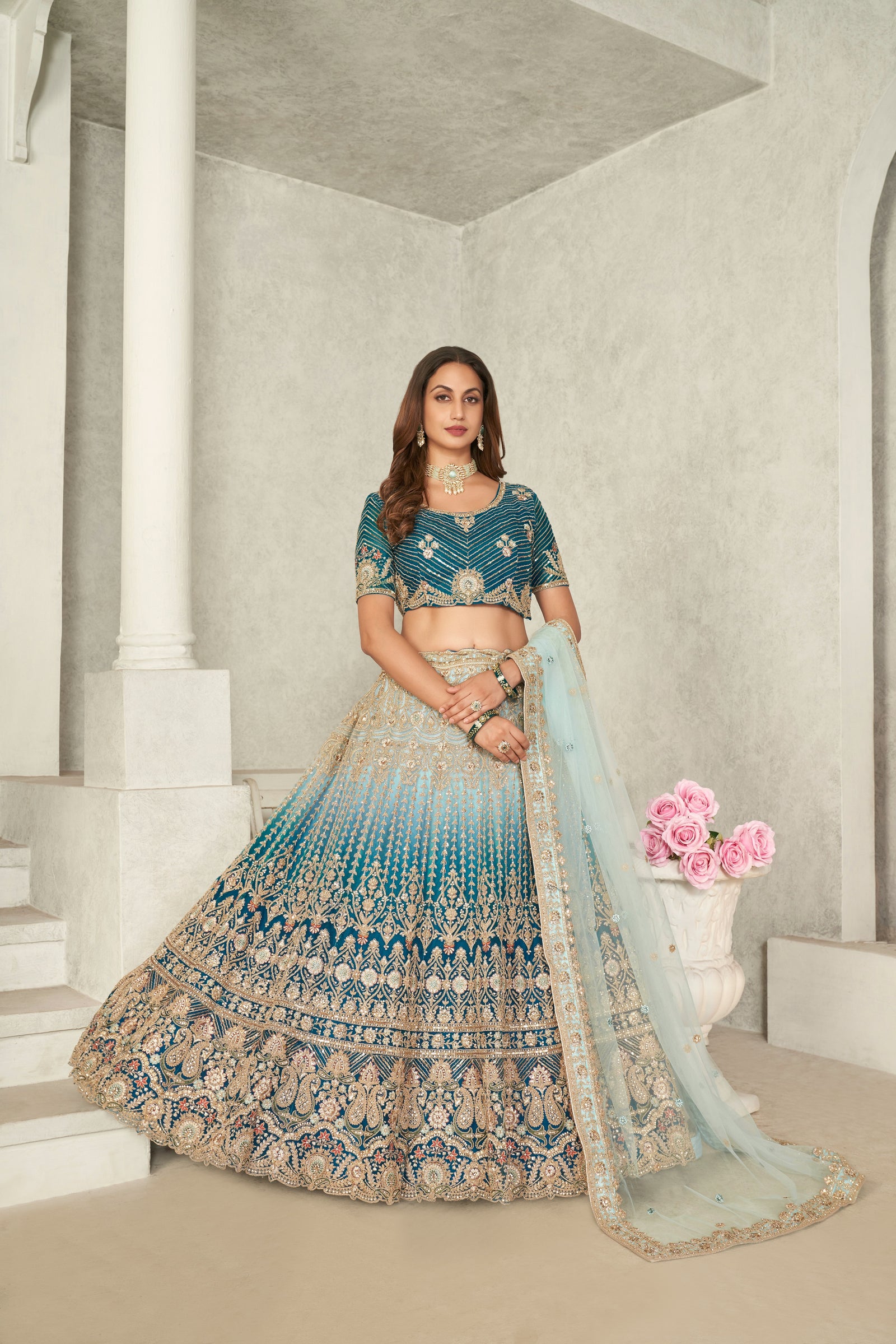 Captivating Blue Embroidered Lehenga Choli Set - Perfect for Brides ClothsVilla