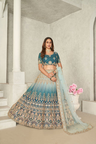 Captivating Blue Embroidered Lehenga Choli Set - Perfect for Brides ClothsVilla